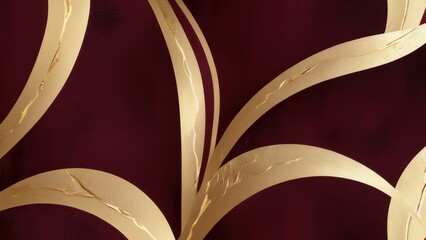 Elegant abstract background featuring flowing golden lines on a deep burgundy backdrop, perfect for luxurious designs and artistic projects