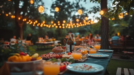 A close-up of a family party in the backyard, in a fun and loving atmosphere