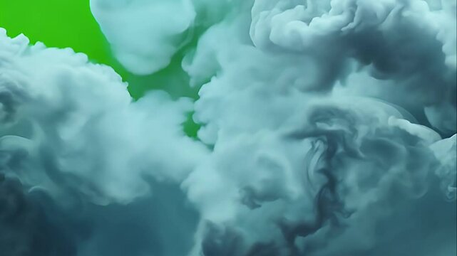 Rolling cloud of smoke that expands outward with a soft fade, green screen.