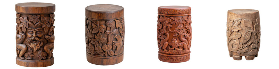 It creates a natural elegance in any room with its detailed leaf motif design and smooth wooden texture. Isolated on a transparent background, it is a good choice for a home or office.