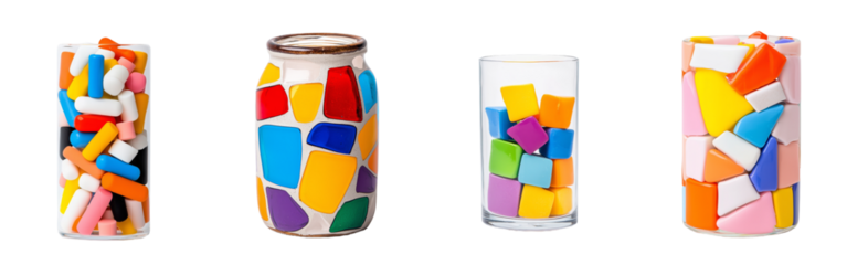 Isolated on transparent background, vivid multicolor mosaic design on a cylindrical pedestal. Ideal for art displays or creative product showcases.