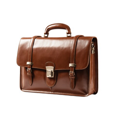 Brown leather briefcase on transparent background