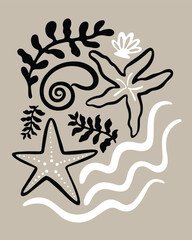 symphony of starfish and waves from the underwater world