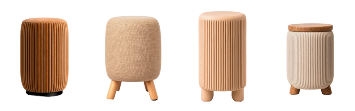 image of a cylindrical beige pedestal with ribbed texture. Great for contemporary interiors and decor displays. Isolated on transparent background.
