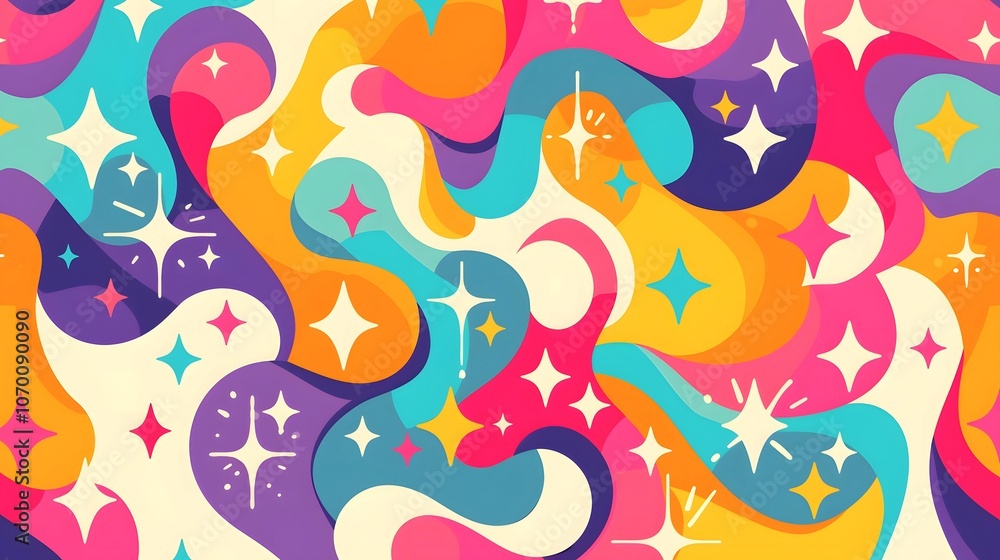 Aufkleber abstract pattern with colorful shapes and sparkling stars. perfect for adding a pop of color to your