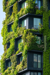 A tall building with plants growing on the side of it