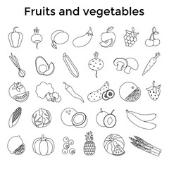 Set of vegetables and fruits. Vector icons