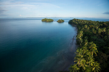 Aerial view of pacific sandy beach at Las Perlas Archipelago, Panama, Central America - stock photo