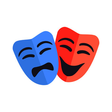 recommend clip art: Masquerade vector icons. Theater masks icon. Comic and tragic mask icon. Happy and unhappy traditional symbol of theater.