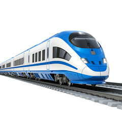 Naklejka premium Modern High-Speed Blue Train on Tracks On Transparent Background 