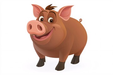 Fototapeta premium Cartoon-style hog character illustration with a cheerful expression, set against a pristine white backdrop.