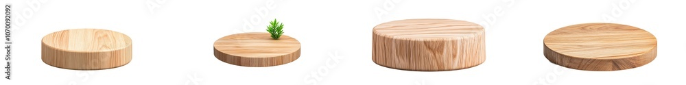 Poster an isolated round wooden stand with a smooth surface and natural wood grain texture, ideal for displ