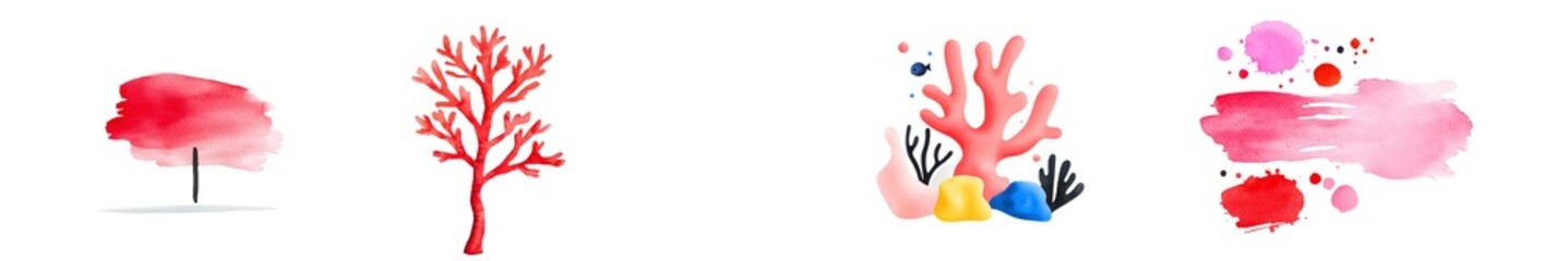 Obraz premium The color orange and red coral with vibrant branches is ideal for underwater themes, aquatic life, and ocean-inspired designs. This illustration is isolated on a transparent background.