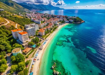 Aerial View of the Stunning Old Beach and Coastline of Vlore, Albania - Captivating Urban Exploration Photography in 4K Resolution