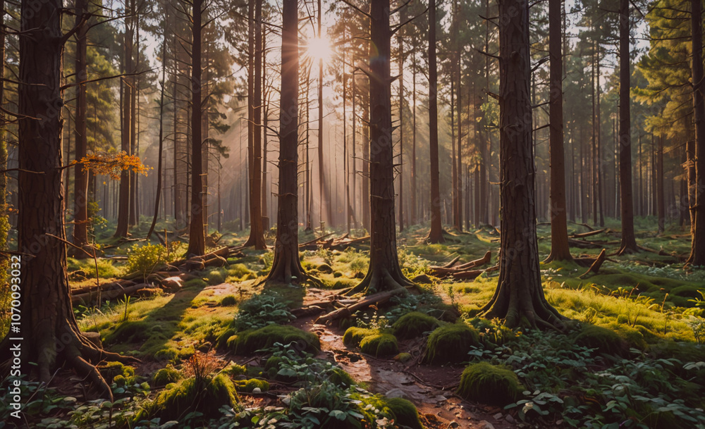 Poster forest with a path in the middle