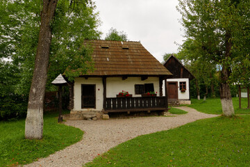 Royal Park with old original buildings near Bran Romanian Castle