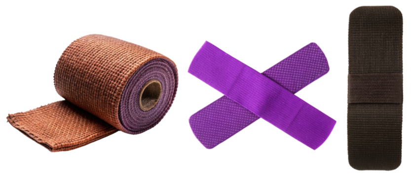 Colorful Elastic Bandages and Straps for Medical Use isolated with transparent background
