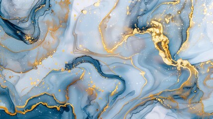 A beautiful blue and gold marble pattern with alcohol ink effects, abstract background.