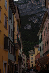 Picturesque small town street view in Limone, Lake Garda Italy.