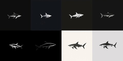 Fototapeta premium A minimalist logo showcasing a sleek, angular shark silhouette in a monochrome palette.