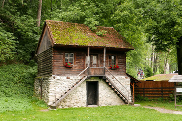 Royal Park with old original buildings near Bran Romanian Castle