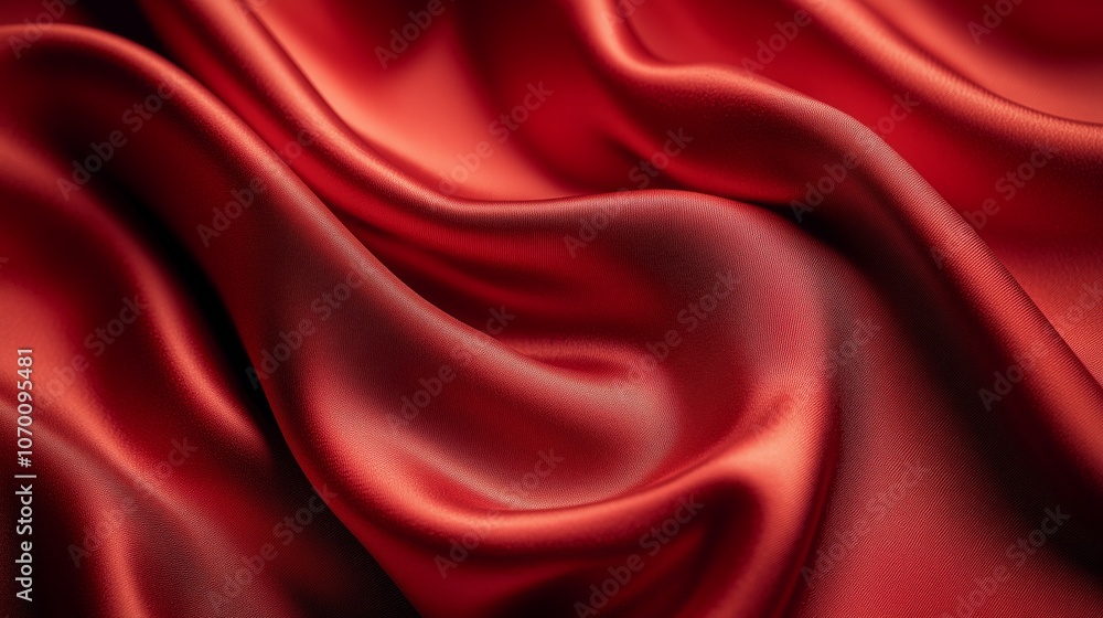 Poster a close-up texture of red color silk fabric with a fine weave and a rich, deep color.