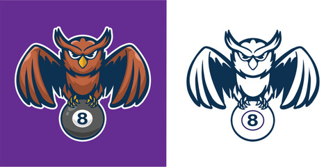 mascot logo owl with eight ball billiard good for logo, sticker, mascot character, etc