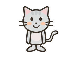 笑顔で正面を向くかわいいねこちゃんのイラスト