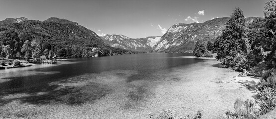 Lake Bohinj, the largest permanent lake in Slovenia, located within the Bohinj Valley of the Julian Alps, in the northwestern Upper Carniola region, part of Triglav National Park