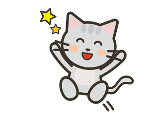 大喜びで飛び跳ねるかわいいねこちゃんのイラスト