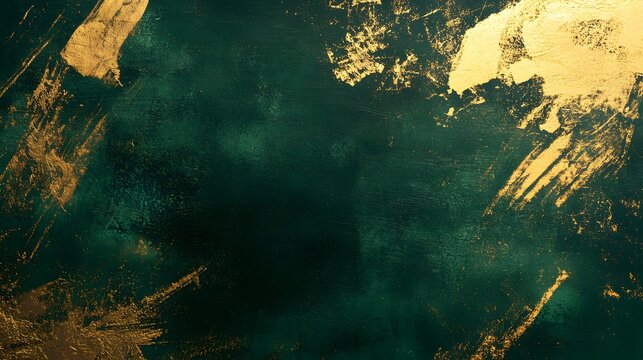 Abstract green and gold background with a textured surface.