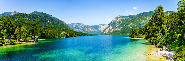 Lake Bohinj, the largest permanent lake in Slovenia, located within the Bohinj Valley of the Julian Alps, in the northwestern Upper Carniola region, part of Triglav National Park