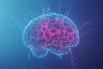 human brain , A high-tech, futuristic illustration of a digital brain with glowing lines and neural pathways. This vibrant image symbolizes advanced artificial intelligence and neural networks.	