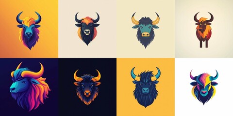 Obraz premium A stylized yak showcasing bold colors, smooth curves, and striking horns, ideal for a nature-inspired logo.