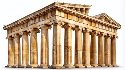 Naklejka premium Antique Greek Columns Isolated on White Background - Stunning Panoramic Photography of Doric and Corinthian Orders for Architectural and Historical Themes