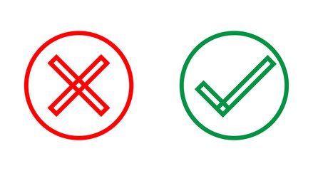 green check mark and red cross isolated vector, yes or no concept