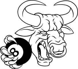 Bull Minotaur Longhorn Cow Pool Mascot Cartoon