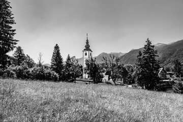 Church of St John the Baptist near Lake Bohinj, located within the Bohinj Valley of the Julian...