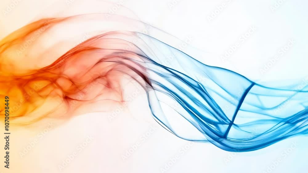 Poster abstract waves of red and blue smoke swirling together on a white background, creating a dynamic and