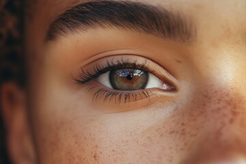 Obraz premium Close-up of brown eye with freckles. World Sight Day. Eyes problems and diseases.