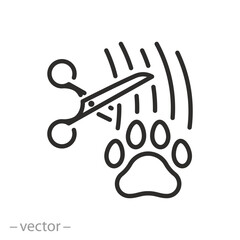 animal hair cutting icon, groomer, pet groom concept, hair scissors, thin line vector illustration