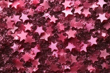 Fototapeta premium Background with pink stars and glitter. Fashionable pink color on shimmer.