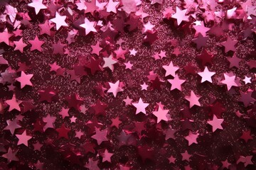 Fototapeta premium Background with pink stars and glitter. Fashionable pink color on shimmer.