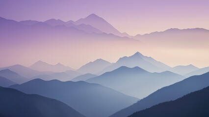 Fototapeta premium Stunning purple mountain landscape at dawn, showcasing a serene blend of layers and hues. Perfect for nature, travel, and relaxation themes