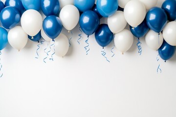 Independence Day of Finland. White and blue flag and balloons. Space for text. Copy space