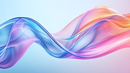 Naklejka premium Transparent, wavy abstract liquid shape in pastel tones of blue, purple, and pink, creating a fluid, modern aesthetic background.