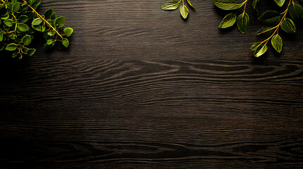 A flat lay background showcasing a smooth black wood texture, emphasizing the rich, dark grains and...