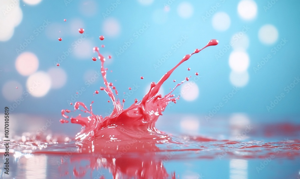 Poster a red liquid splash with a bokeh background.
