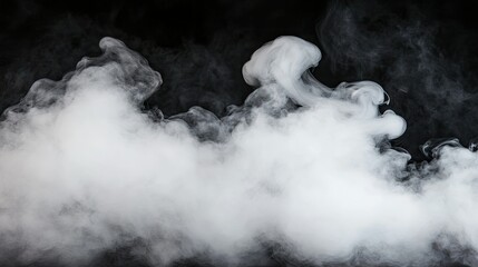 Isolated puff of white smoke on a deep black background, with thin wisps and subtle curls that add an elegant, haunting effect.