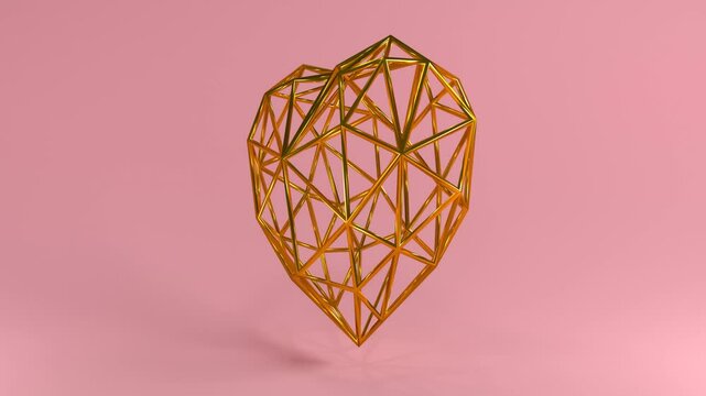 Realistic 3D rendering of a golden heart spin around. Beautiful background with low poly heart. Valentine's day love concept.Looped footage.